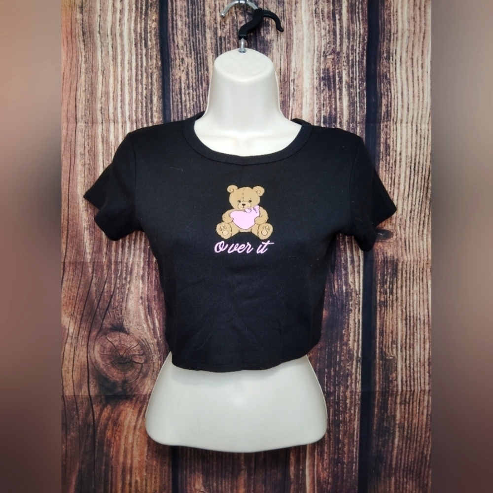 2 For $25! Fifth sun womens bear "over it" crop top in black size x-small